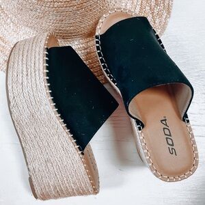 Soda Black and Tan Espadrille Wedges